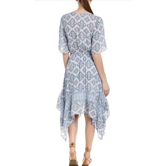 Moon River Dress Medium Blue Floral Print Lace Trim High Low Anthropologie - Picture 2 of 11